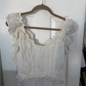 Ulla Johnson Cream Ruffle Cotton Crop Top